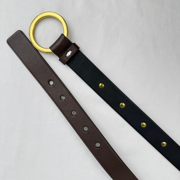 Cabi Brown Leather Belt Gold Ring Buckle Hook Closure Studs Low Slung Size 36